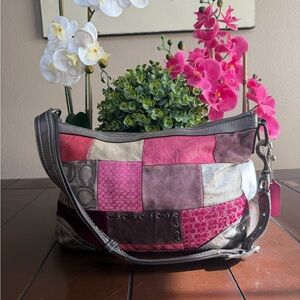 Coach Patchwork Pink Suede Leather silver